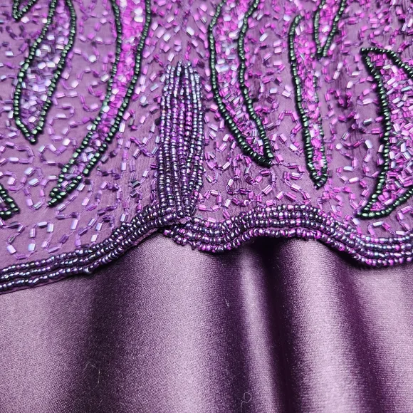 Vintage Stenay Plum Purple Glass Beaded 100% Silk Maxi Dress Womens Size 14 - Picture 5 of 15